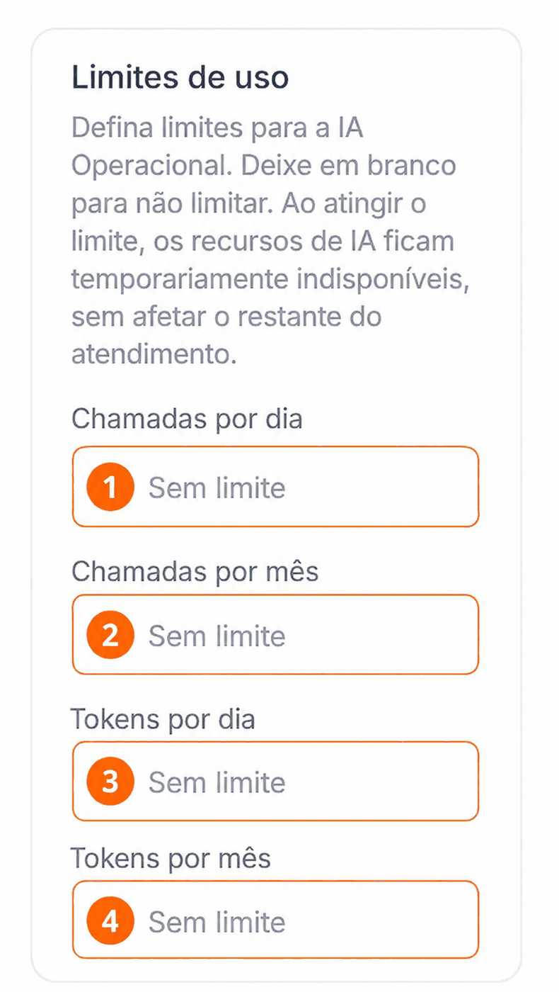 Campos da seção Limites de uso numerados