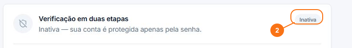 Estado Inativa destacado na tela Verificação em duas etapas