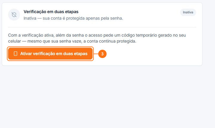 Botão Ativar verificação em duas etapas destacado na tela de Segurança